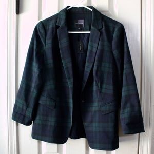 The Limited Navy Blue and Green Plaid Blazer